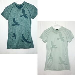 Oiselle Teal and Light Green Short Sleeve Tees